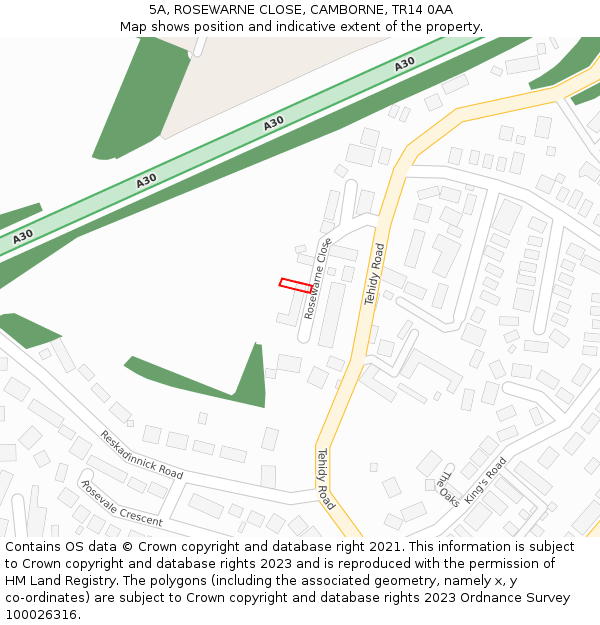 5A, ROSEWARNE CLOSE, CAMBORNE, TR14 0AA: Location map and indicative extent of plot
