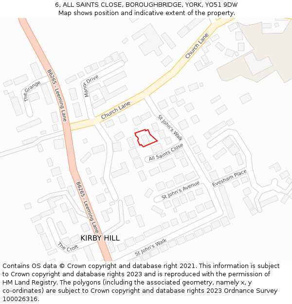 6, ALL SAINTS CLOSE, BOROUGHBRIDGE, YORK, YO51 9DW: Location map and indicative extent of plot