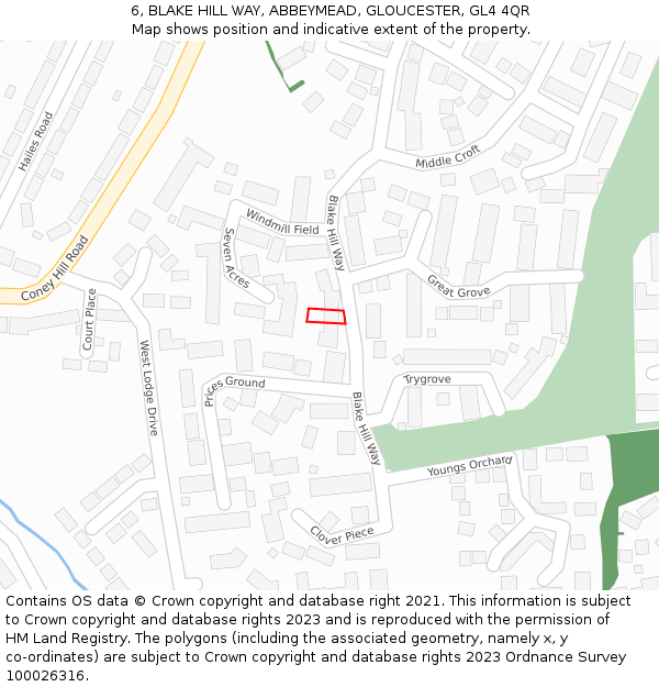 6, BLAKE HILL WAY, ABBEYMEAD, GLOUCESTER, GL4 4QR: Location map and indicative extent of plot