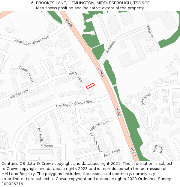 6, BROOKES LANE, HEMLINGTON, MIDDLESBROUGH, TS8 9GE: Location map and indicative extent of plot