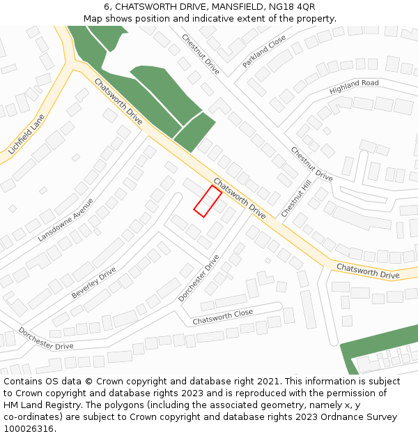 6, CHATSWORTH DRIVE, MANSFIELD, NG18 4QR: Location map and indicative extent of plot