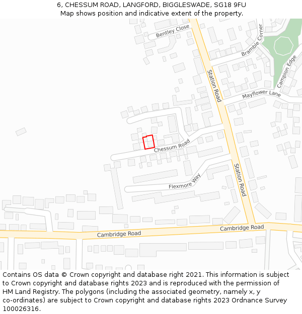 6, CHESSUM ROAD, LANGFORD, BIGGLESWADE, SG18 9FU: Location map and indicative extent of plot