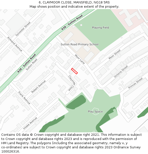 6, CLAYMOOR CLOSE, MANSFIELD, NG18 5RS: Location map and indicative extent of plot