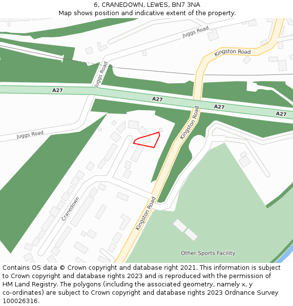 6, CRANEDOWN, LEWES, BN7 3NA: Location map and indicative extent of plot