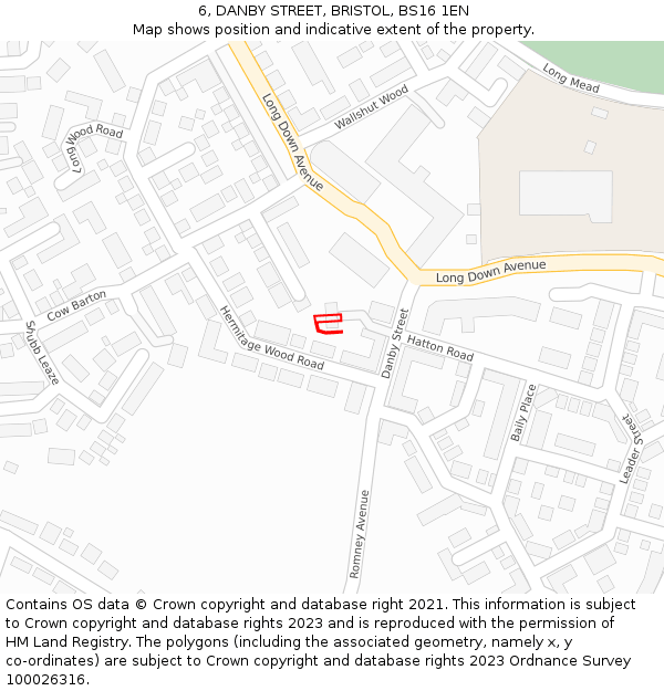 6, DANBY STREET, BRISTOL, BS16 1EN: Location map and indicative extent of plot