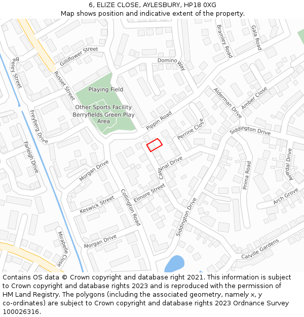 6, ELIZE CLOSE, AYLESBURY, HP18 0XG: Location map and indicative extent of plot