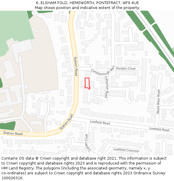 6, ELSHAM FOLD, HEMSWORTH, PONTEFRACT, WF9 4UE: Location map and indicative extent of plot