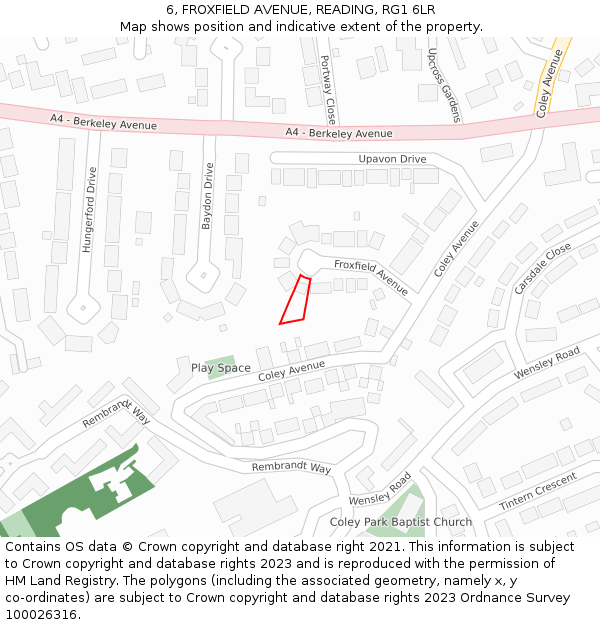 6, FROXFIELD AVENUE, READING, RG1 6LR: Location map and indicative extent of plot