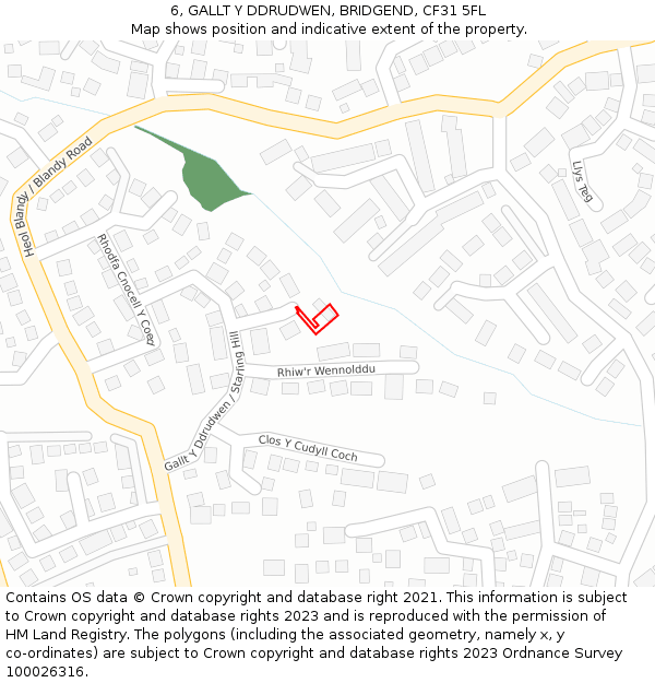 6, GALLT Y DDRUDWEN, BRIDGEND, CF31 5FL: Location map and indicative extent of plot