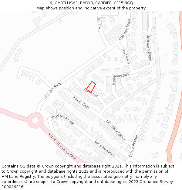 6, GARTH ISAF, RADYR, CARDIFF, CF15 8GQ: Location map and indicative extent of plot