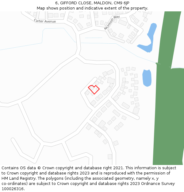 6, GIFFORD CLOSE, MALDON, CM9 6JP: Location map and indicative extent of plot