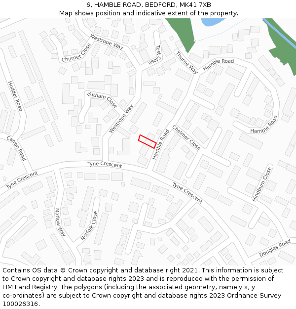 6, HAMBLE ROAD, BEDFORD, MK41 7XB: Location map and indicative extent of plot