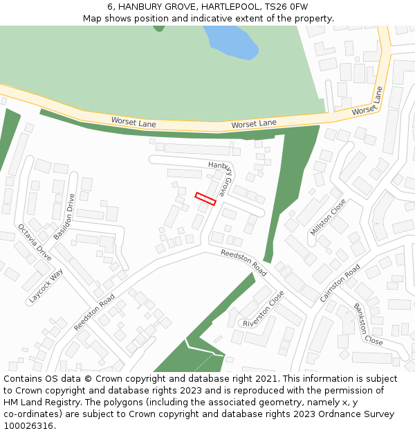 6, HANBURY GROVE, HARTLEPOOL, TS26 0FW: Location map and indicative extent of plot