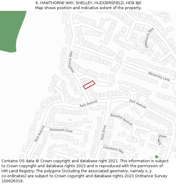6, HAWTHORNE WAY, SHELLEY, HUDDERSFIELD, HD8 8JX: Location map and indicative extent of plot