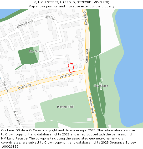 6, HIGH STREET, HARROLD, BEDFORD, MK43 7DQ: Location map and indicative extent of plot