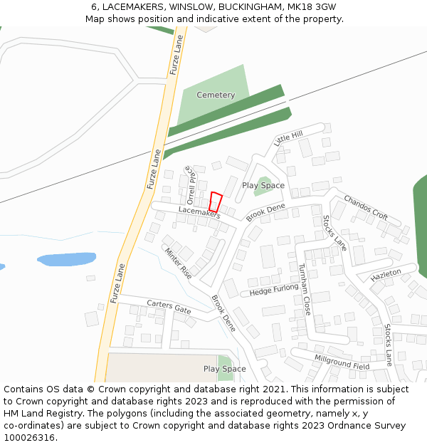 6, LACEMAKERS, WINSLOW, BUCKINGHAM, MK18 3GW: Location map and indicative extent of plot