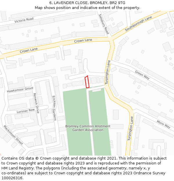 6, LAVENDER CLOSE, BROMLEY, BR2 9TG: Location map and indicative extent of plot