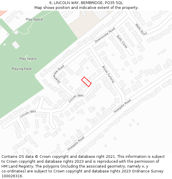 6, LINCOLN WAY, BEMBRIDGE, PO35 5QL: Location map and indicative extent of plot