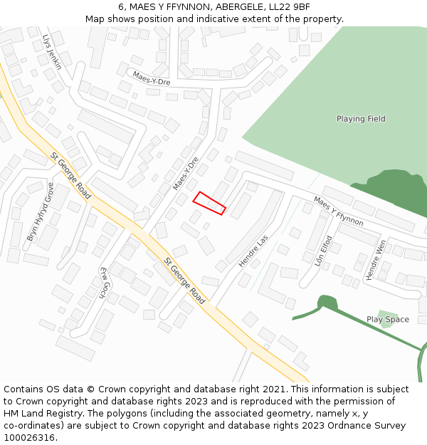6, MAES Y FFYNNON, ABERGELE, LL22 9BF: Location map and indicative extent of plot