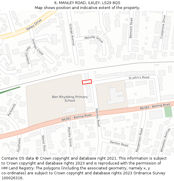 6, MANLEY ROAD, ILKLEY, LS29 8QS: Location map and indicative extent of plot