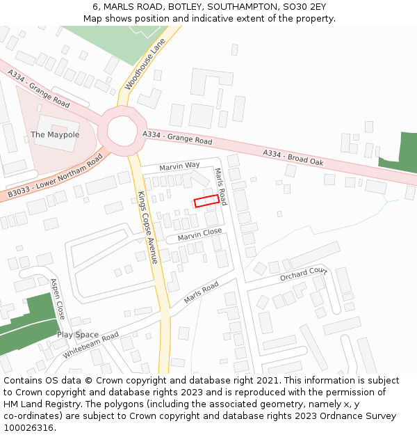 6, MARLS ROAD, BOTLEY, SOUTHAMPTON, SO30 2EY: Location map and indicative extent of plot