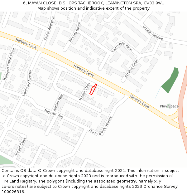6, MAYAN CLOSE, BISHOPS TACHBROOK, LEAMINGTON SPA, CV33 9WU: Location map and indicative extent of plot