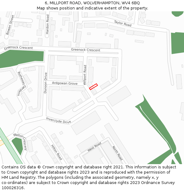 6, MILLPORT ROAD, WOLVERHAMPTON, WV4 6BQ: Location map and indicative extent of plot