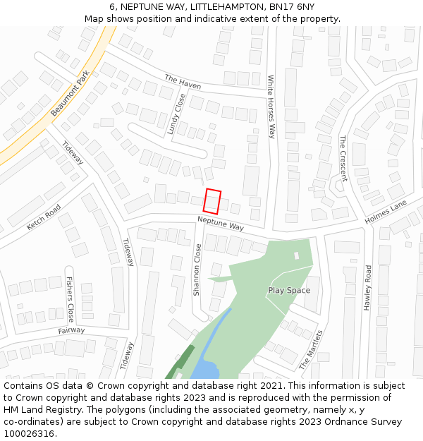 6, NEPTUNE WAY, LITTLEHAMPTON, BN17 6NY: Location map and indicative extent of plot
