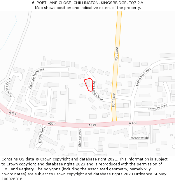 6, PORT LANE CLOSE, CHILLINGTON, KINGSBRIDGE, TQ7 2JA: Location map and indicative extent of plot
