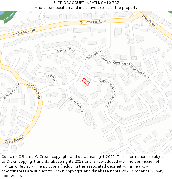 6, PRIORY COURT, NEATH, SA10 7RZ: Location map and indicative extent of plot