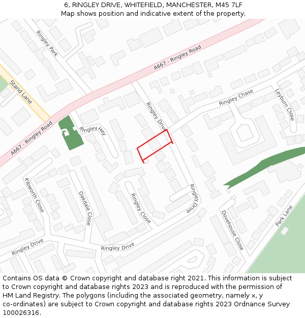 6, RINGLEY DRIVE, WHITEFIELD, MANCHESTER, M45 7LF: Location map and indicative extent of plot