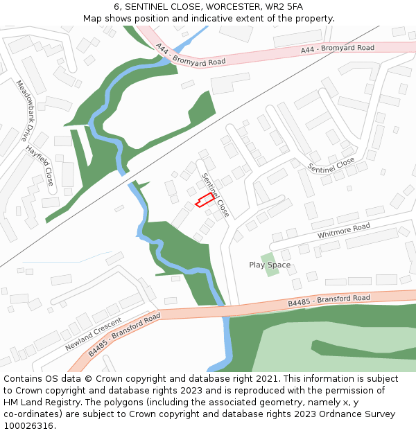 6, SENTINEL CLOSE, WORCESTER, WR2 5FA: Location map and indicative extent of plot