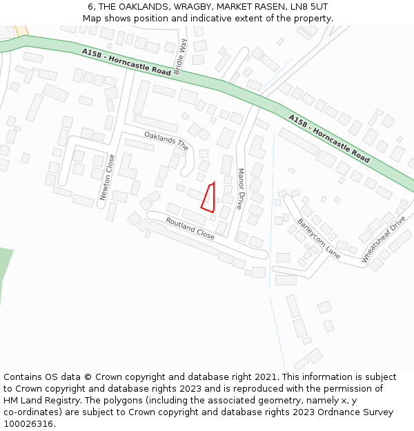 6, THE OAKLANDS, WRAGBY, MARKET RASEN, LN8 5UT: Location map and indicative extent of plot