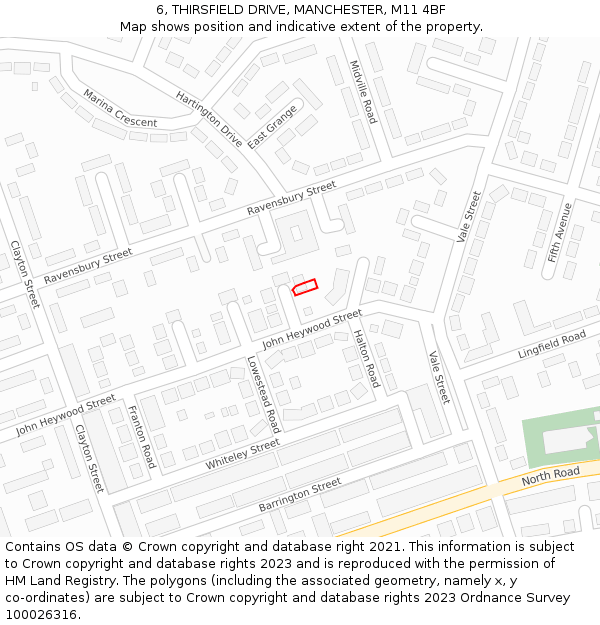 6, THIRSFIELD DRIVE, MANCHESTER, M11 4BF: Location map and indicative extent of plot