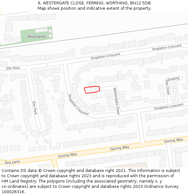 6, WESTERGATE CLOSE, FERRING, WORTHING, BN12 5DB: Location map and indicative extent of plot