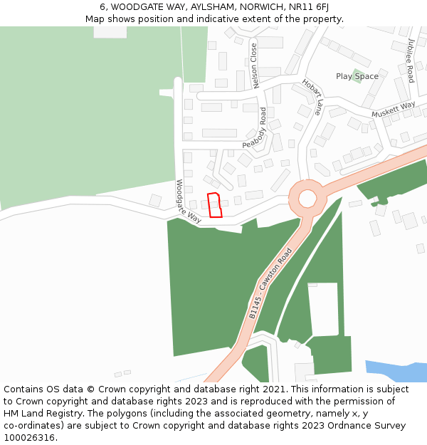 6, WOODGATE WAY, AYLSHAM, NORWICH, NR11 6FJ: Location map and indicative extent of plot
