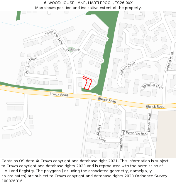 6, WOODHOUSE LANE, HARTLEPOOL, TS26 0XX: Location map and indicative extent of plot