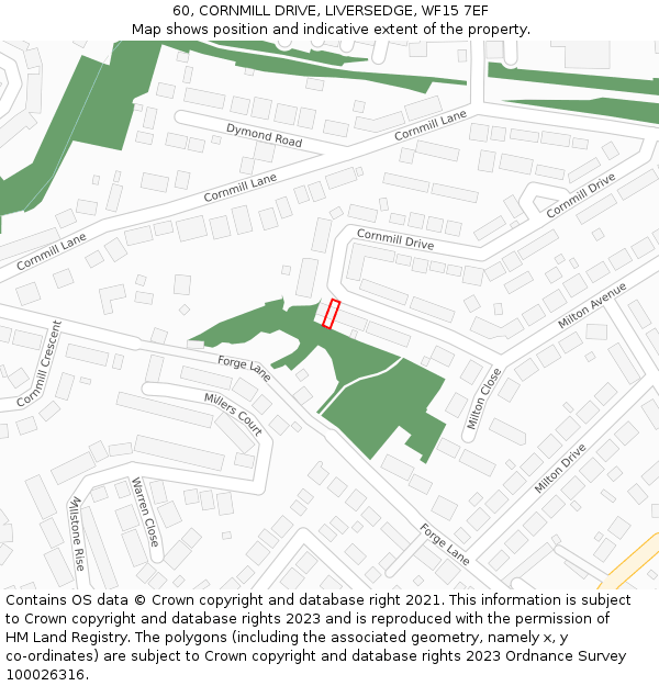 60, CORNMILL DRIVE, LIVERSEDGE, WF15 7EF: Location map and indicative extent of plot