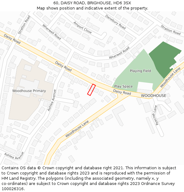 60, DAISY ROAD, BRIGHOUSE, HD6 3SX: Location map and indicative extent of plot