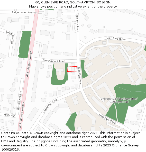 60, GLEN EYRE ROAD, SOUTHAMPTON, SO16 3NJ: Location map and indicative extent of plot