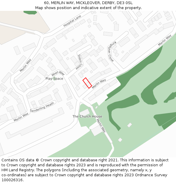 60, MERLIN WAY, MICKLEOVER, DERBY, DE3 0SL: Location map and indicative extent of plot