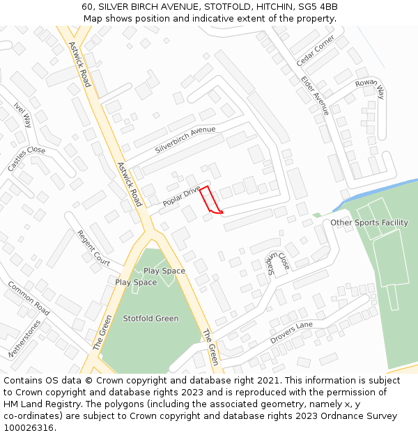 60, SILVER BIRCH AVENUE, STOTFOLD, HITCHIN, SG5 4BB: Location map and indicative extent of plot