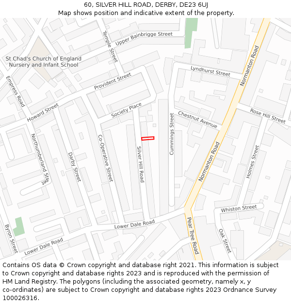 60, SILVER HILL ROAD, DERBY, DE23 6UJ: Location map and indicative extent of plot