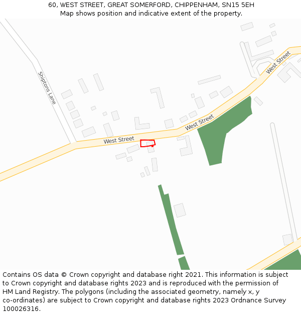 60, WEST STREET, GREAT SOMERFORD, CHIPPENHAM, SN15 5EH: Location map and indicative extent of plot