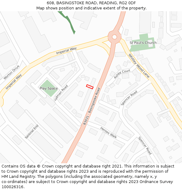 608, BASINGSTOKE ROAD, READING, RG2 0DF: Location map and indicative extent of plot