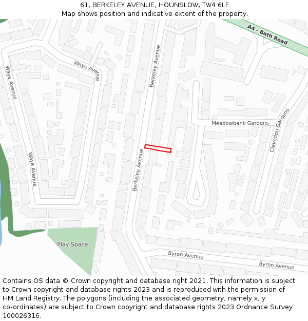 61, BERKELEY AVENUE, HOUNSLOW, TW4 6LF: Location map and indicative extent of plot