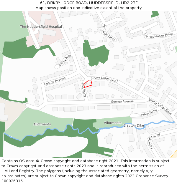 61, BIRKBY LODGE ROAD, HUDDERSFIELD, HD2 2BE: Location map and indicative extent of plot