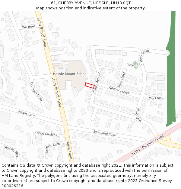 61, CHERRY AVENUE, HESSLE, HU13 0QT: Location map and indicative extent of plot