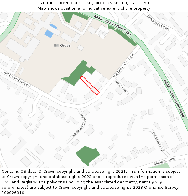 61, HILLGROVE CRESCENT, KIDDERMINSTER, DY10 3AR: Location map and indicative extent of plot