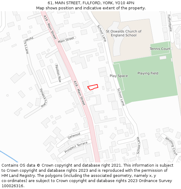 61, MAIN STREET, FULFORD, YORK, YO10 4PN: Location map and indicative extent of plot